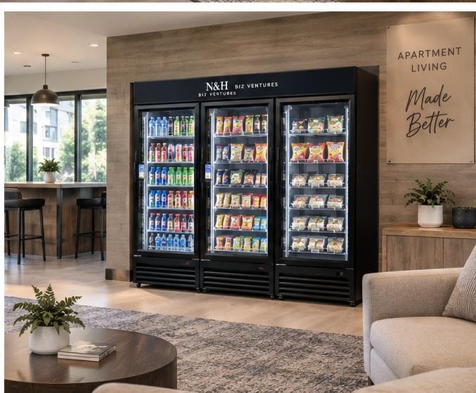 Multiple N&H smart coolers in an apartment amenity space
